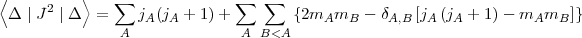 <D  |J2 |D > =  sum  j (j + 1) +  sum   sum   {2m  m   - d   [j  (j  + 1)- m   m  ]}
               A   A  A        A B<A     A  B    A,B  A  A         A  B
